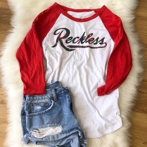 White & Red Reckless Baseball Tee